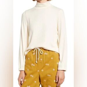 Madewell Mock Neck Bubble Sleeve Ribbed Knit Antique Cream Top M
